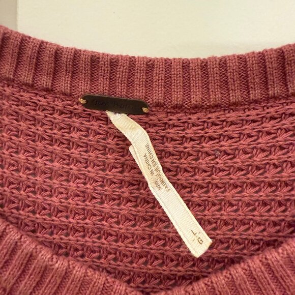 Free People Moonshine Tunic Top Waffle Knit Cotton Dusty Rose Cold Shoulder Sz L - Picture 3 of 7